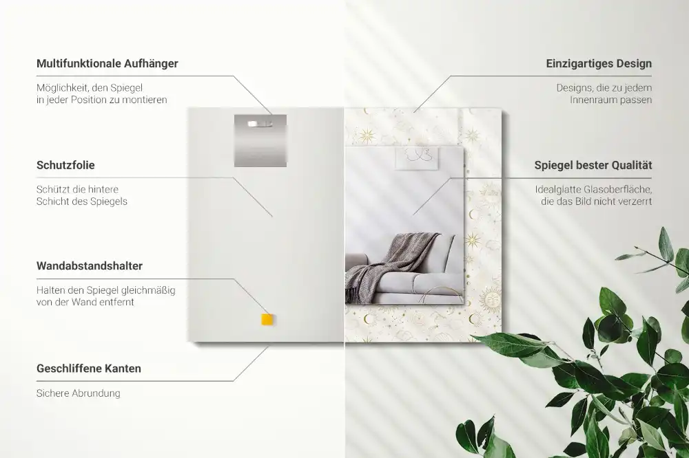 Obdĺžnikové ozdobné zrkadlo Slnko Mesiac Hviezdy