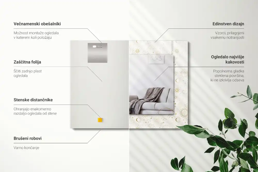 Obdĺžnikové ozdobné zrkadlo Slnko Mesiac Hviezdy