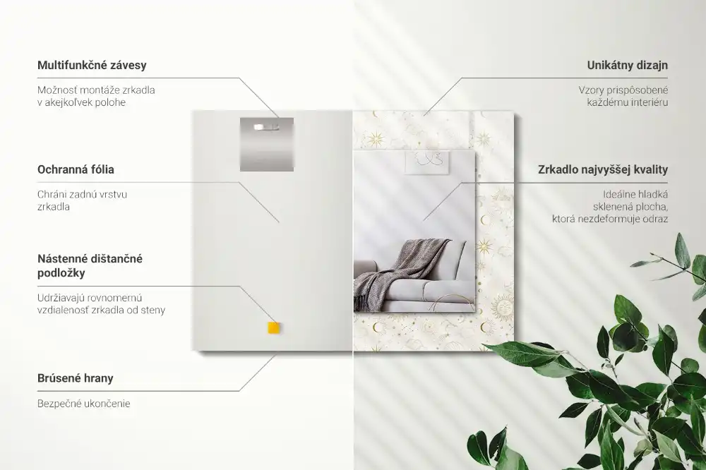 Obdĺžnikové ozdobné zrkadlo Slnko Mesiac Hviezdy