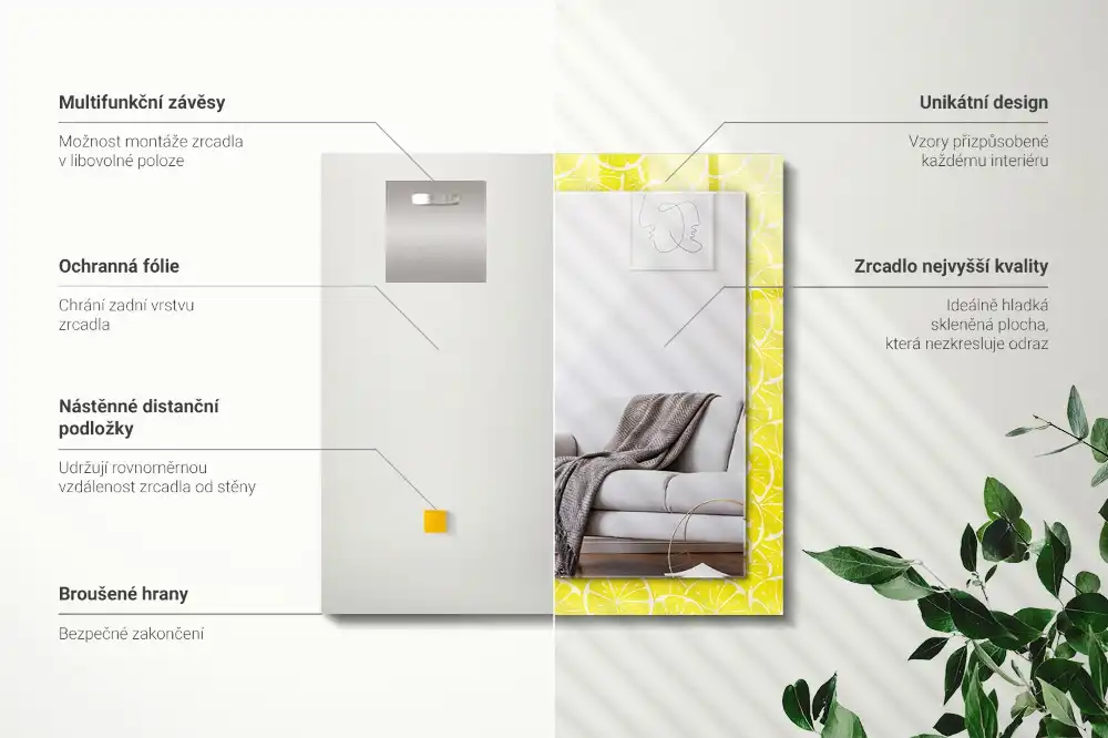 Obdĺžnikové zrkadlo s motívom Vzor s plátkami citróna