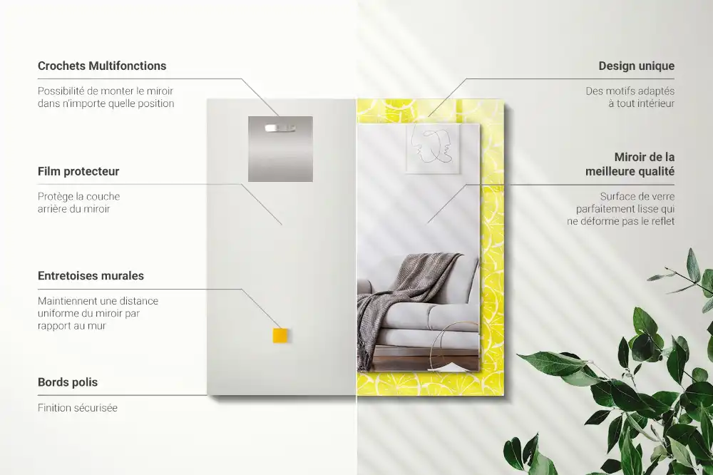 Obdĺžnikové zrkadlo s motívom Vzor s plátkami citróna