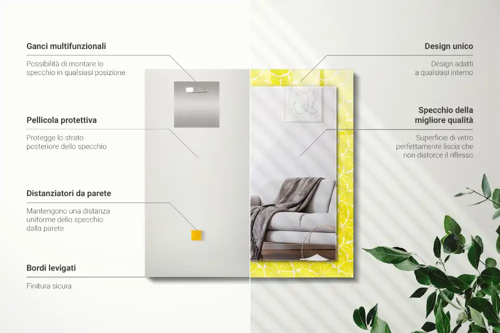 Obdĺžnikové zrkadlo s motívom Vzor s plátkami citróna