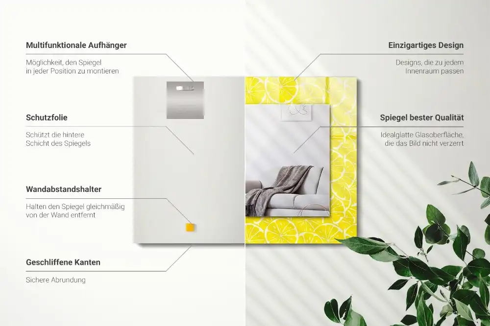 Obdĺžnikové zrkadlo s motívom Vzor s plátkami citróna