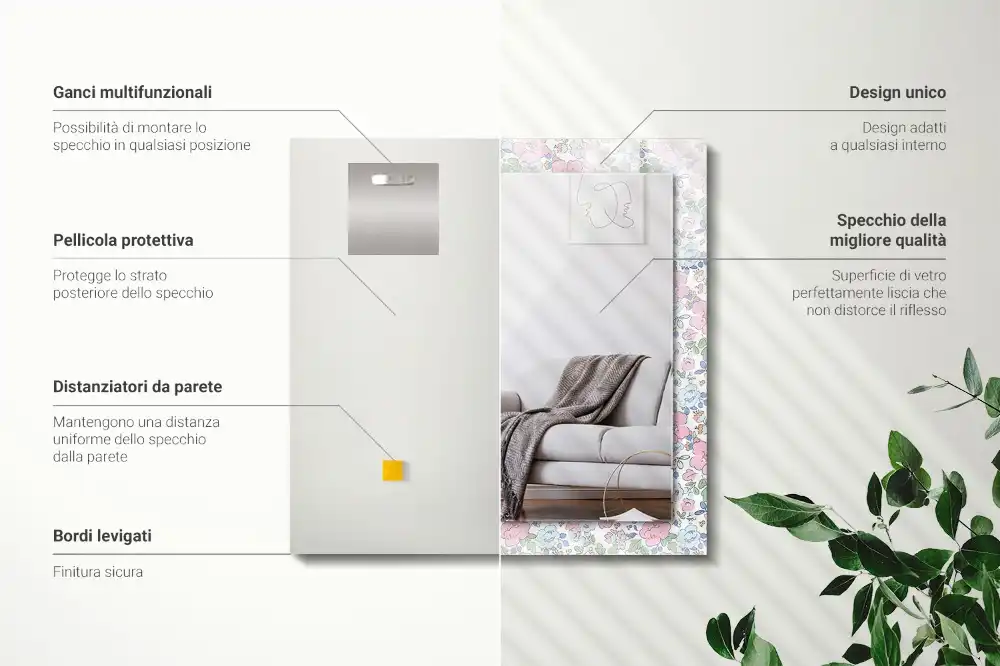 Obdĺžnikové zrkadlo s motívom Kvetinový vzor látky