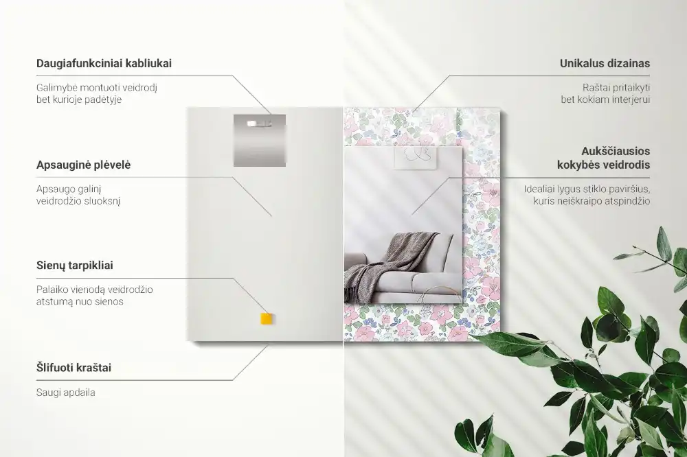 Obdĺžnikové zrkadlo s motívom Kvetinový vzor látky