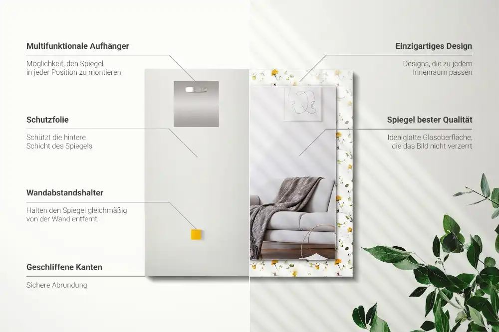 Obdĺžnikové ozdobné zrkadlo Vzor kvetov a listov