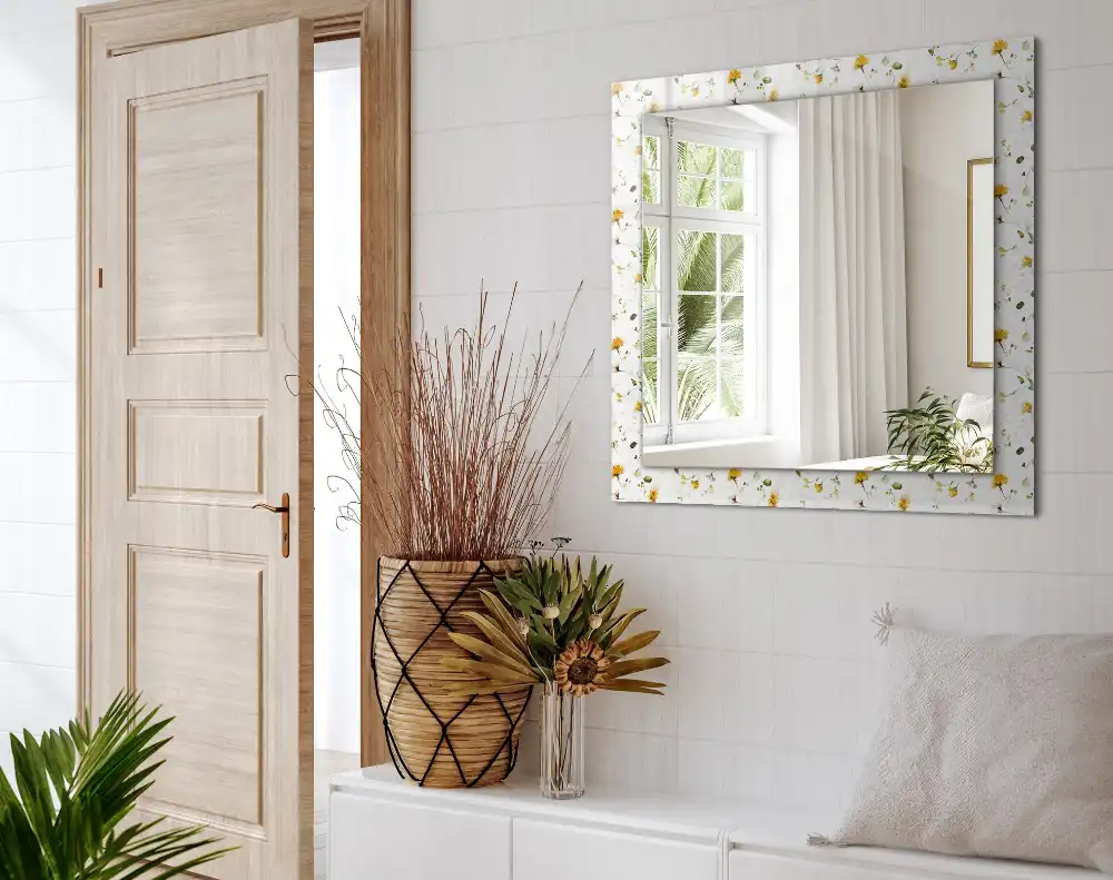 Obdĺžnikové ozdobné zrkadlo Vzor kvetov a listov