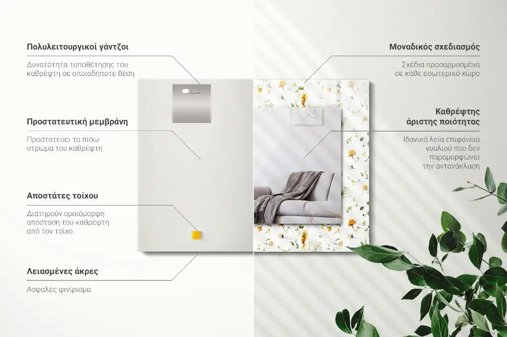 Obdĺžnikové ozdobné zrkadlo Vzor kvetov a listov