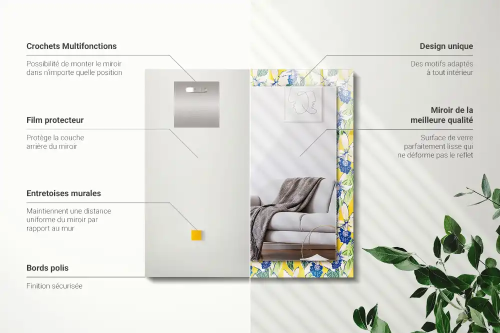 Obdĺžnikové zrkadlo s motívom Kvety a listy