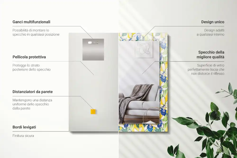 Obdĺžnikové zrkadlo s motívom Kvety a listy