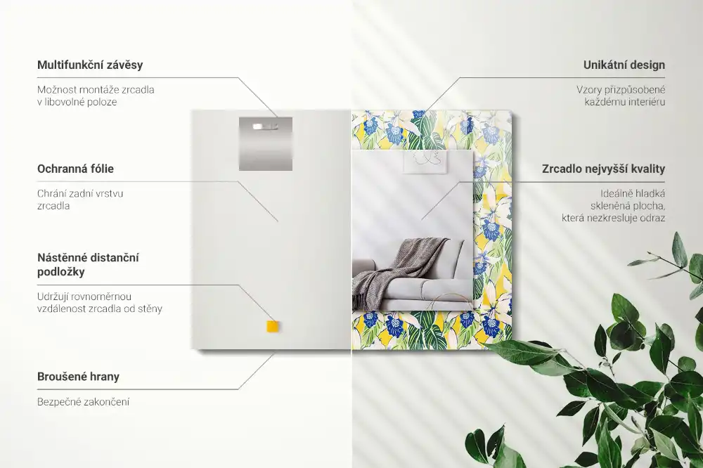 Obdĺžnikové zrkadlo s motívom Kvety a listy