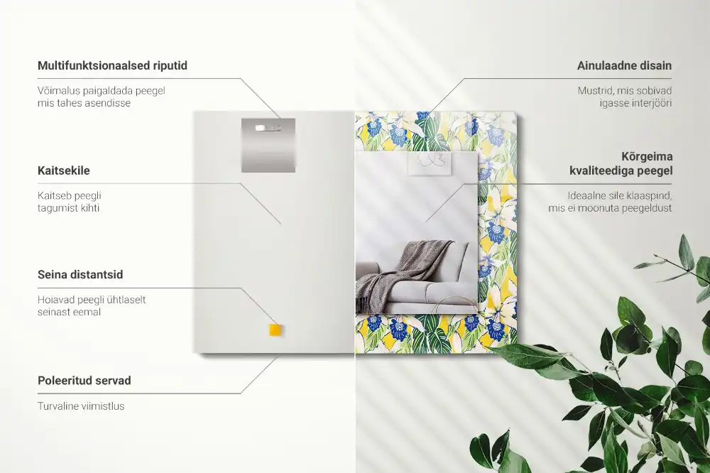 Obdĺžnikové zrkadlo s motívom Kvety a listy