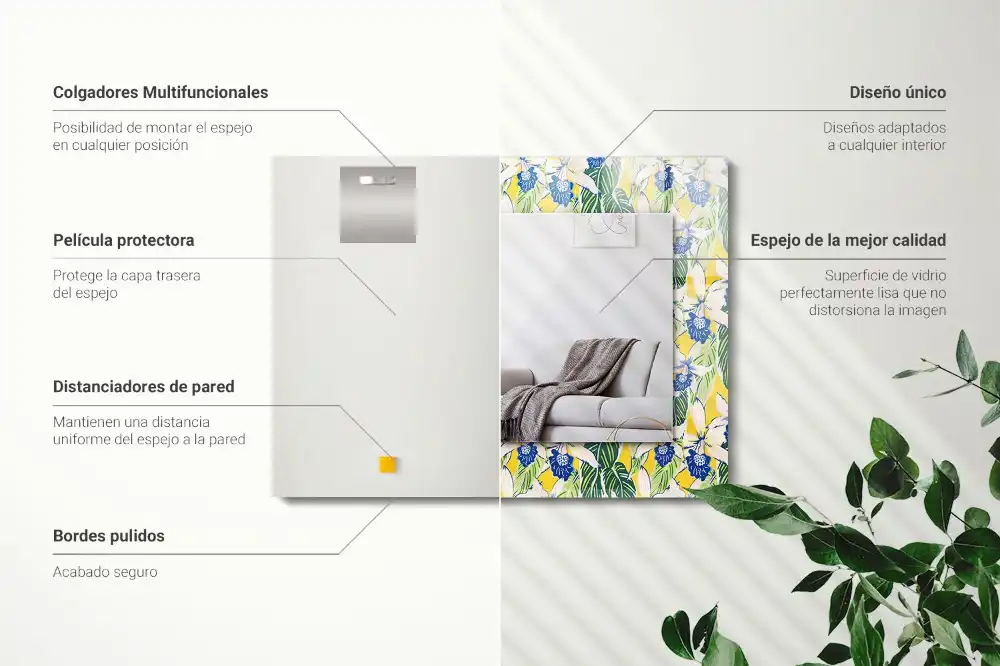 Obdĺžnikové zrkadlo s motívom Kvety a listy