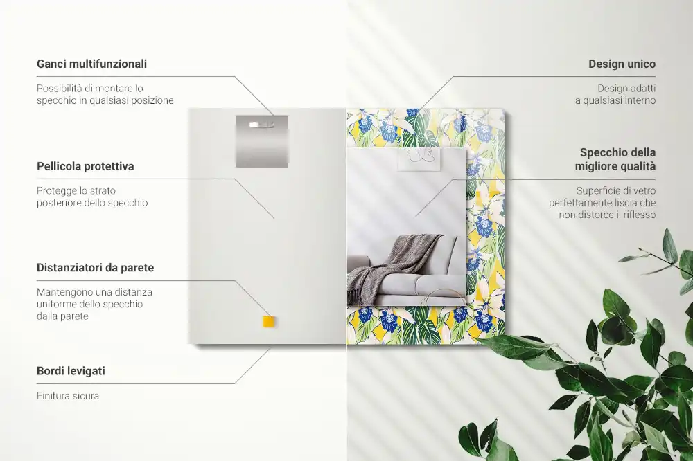 Obdĺžnikové zrkadlo s motívom Kvety a listy