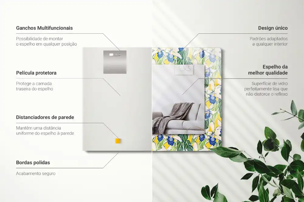 Obdĺžnikové zrkadlo s motívom Kvety a listy