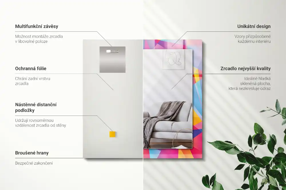 Obdĺžnikové ozdobné zrkadlo Farebné geometrické vzory