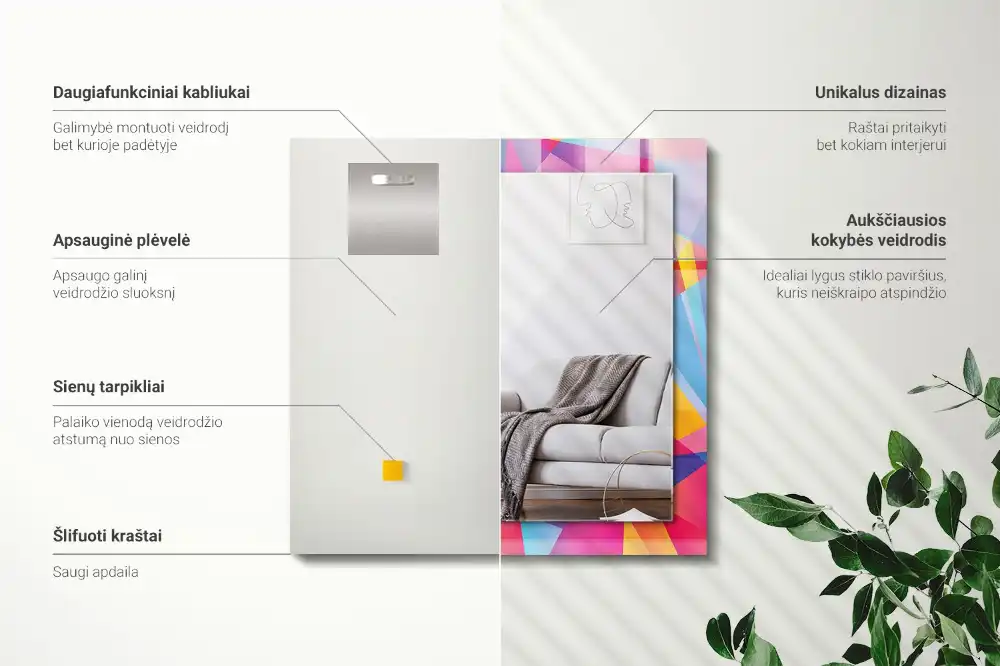 Obdĺžnikové ozdobné zrkadlo Farebné geometrické vzory