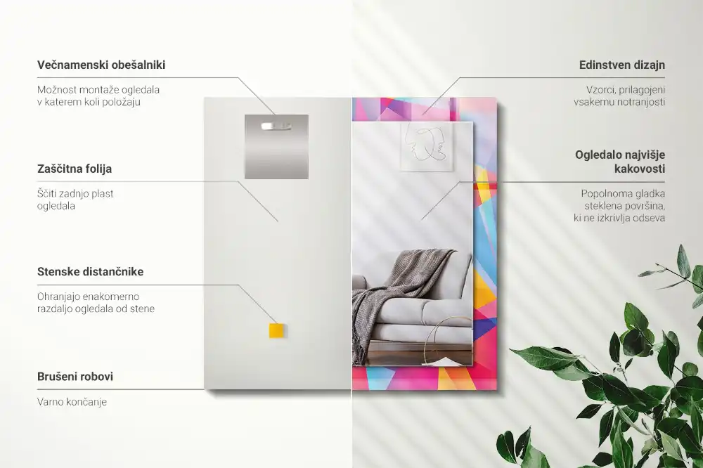 Obdĺžnikové ozdobné zrkadlo Farebné geometrické vzory