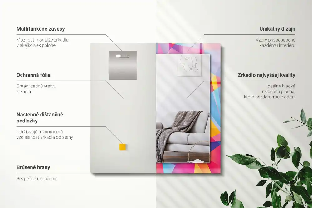 Obdĺžnikové ozdobné zrkadlo Farebné geometrické vzory