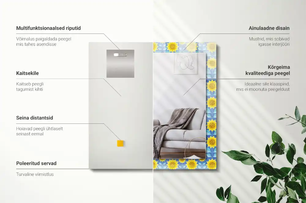 Obdĺžnikové zrkadlo s motívom Vzor listov slnečníc