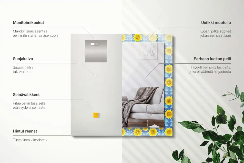 Obdĺžnikové zrkadlo s motívom Vzor listov slnečníc