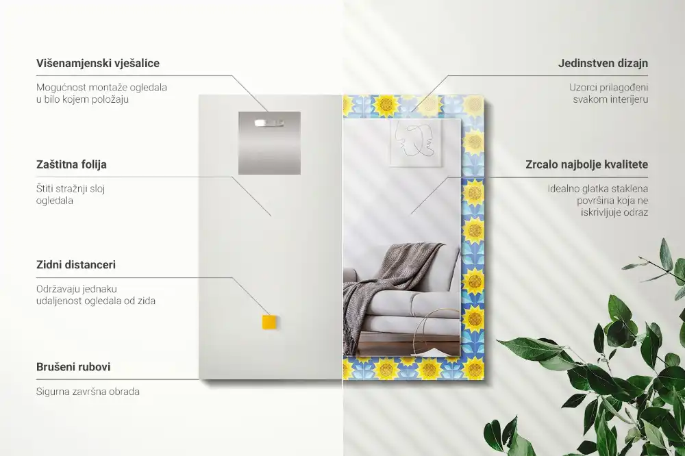 Obdĺžnikové zrkadlo s motívom Vzor listov slnečníc