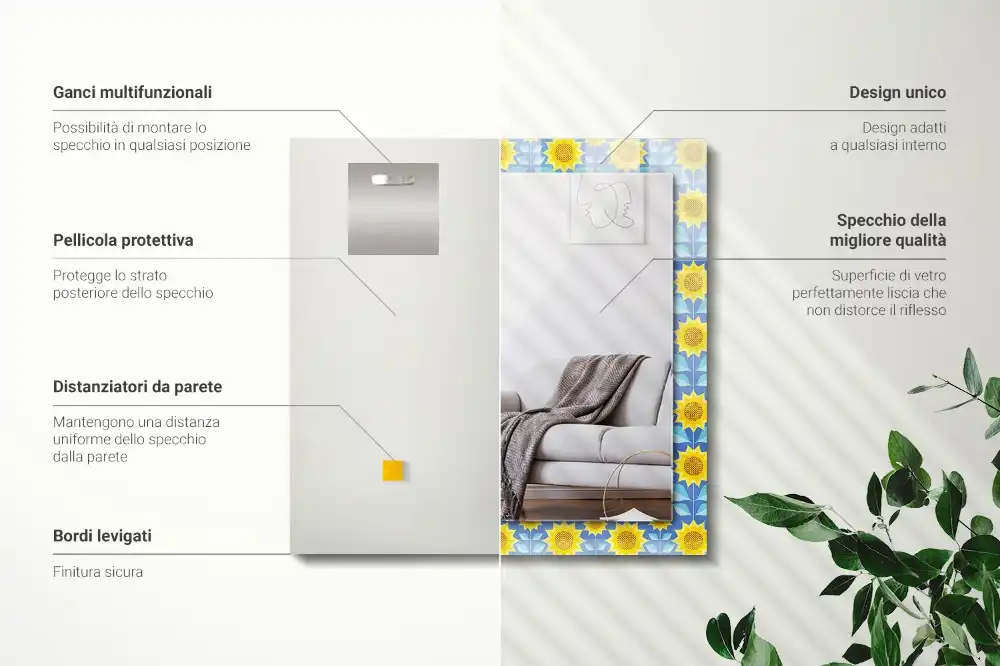 Obdĺžnikové zrkadlo s motívom Vzor listov slnečníc