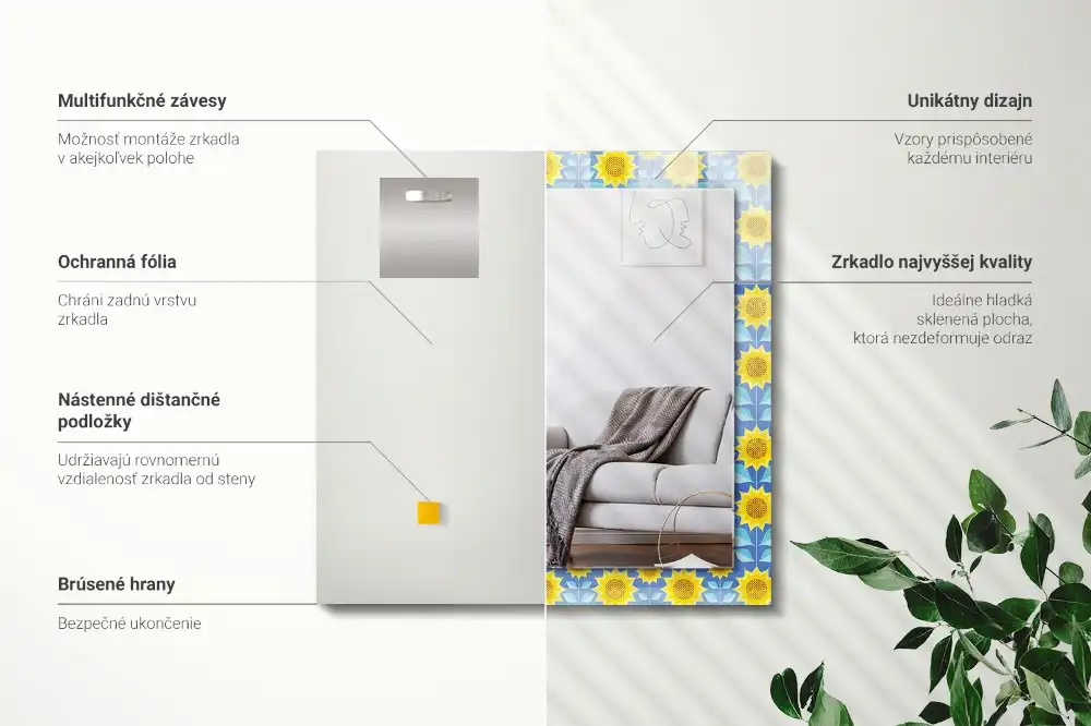 Obdĺžnikové zrkadlo s motívom Vzor listov slnečníc