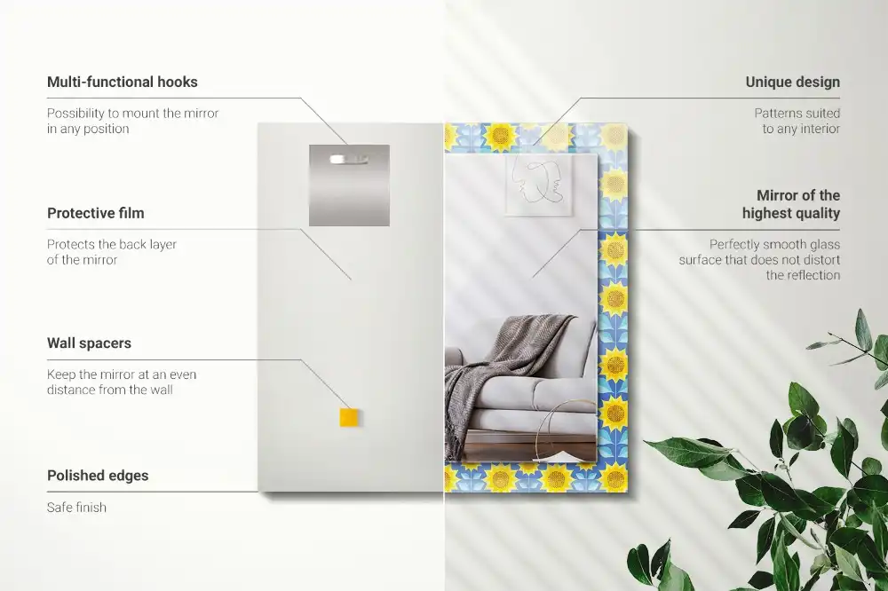 Obdĺžnikové zrkadlo s motívom Vzor listov slnečníc