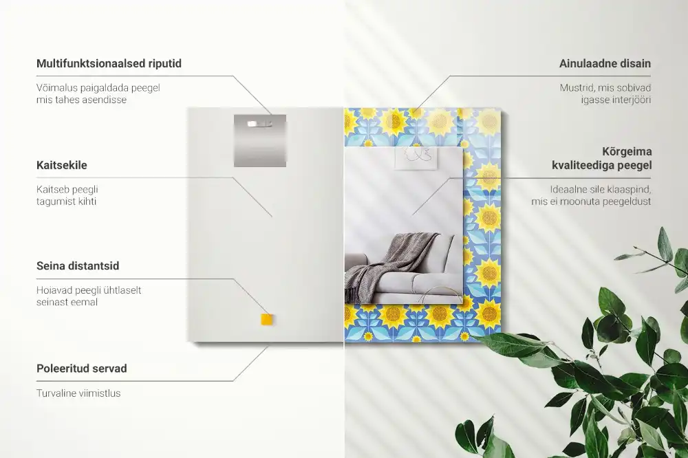 Obdĺžnikové zrkadlo s motívom Vzor listov slnečníc