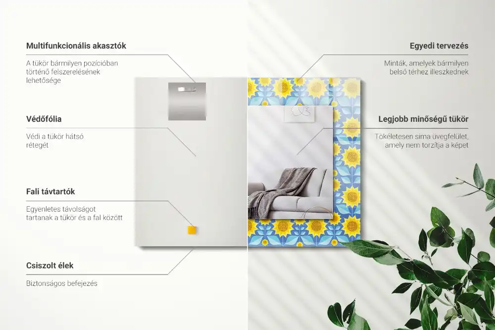 Obdĺžnikové zrkadlo s motívom Vzor listov slnečníc