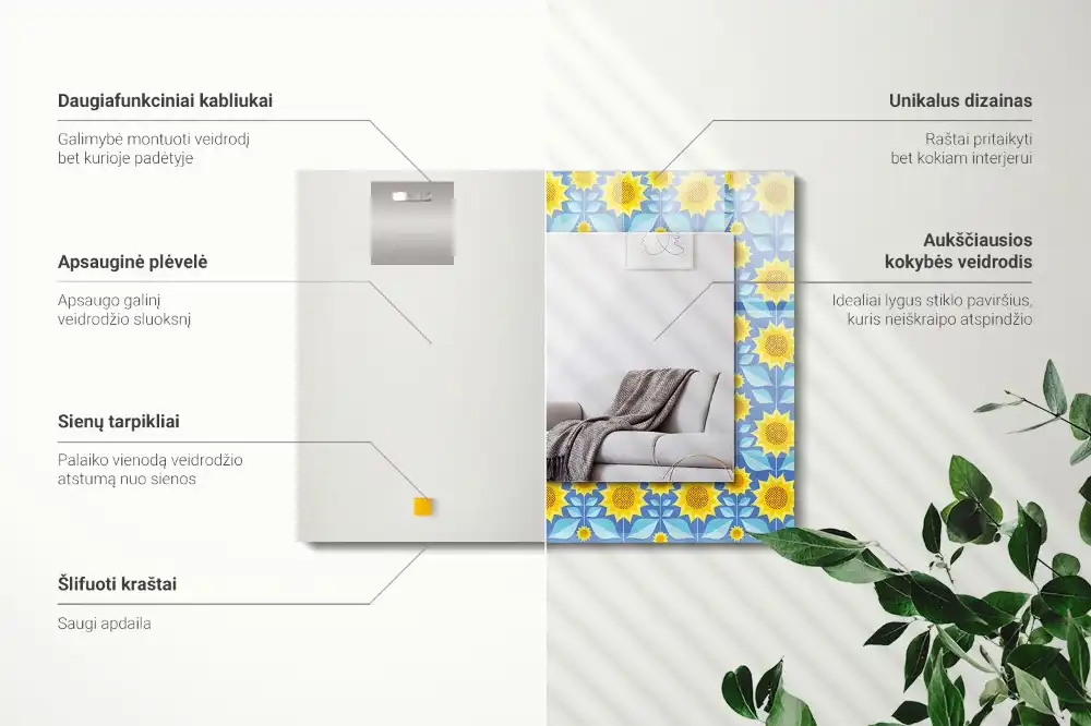 Obdĺžnikové zrkadlo s motívom Vzor listov slnečníc