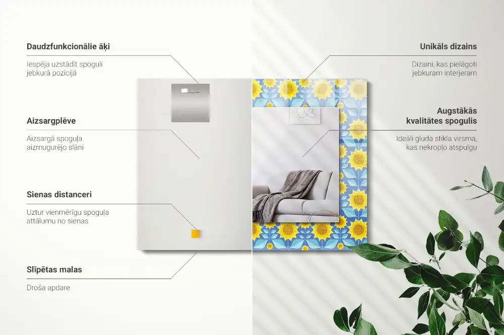 Obdĺžnikové zrkadlo s motívom Vzor listov slnečníc