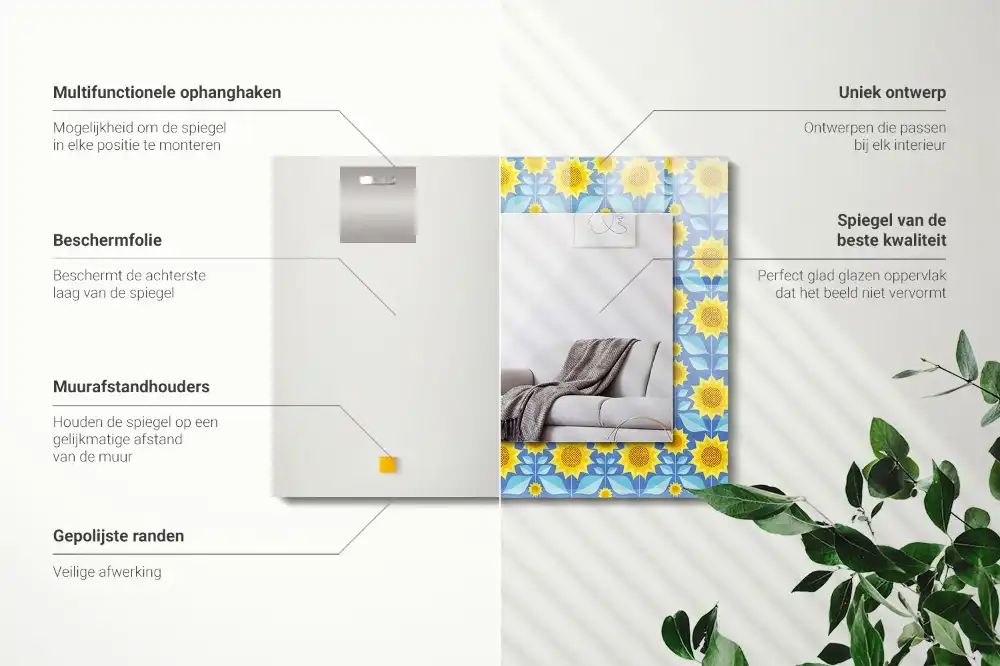 Obdĺžnikové zrkadlo s motívom Vzor listov slnečníc