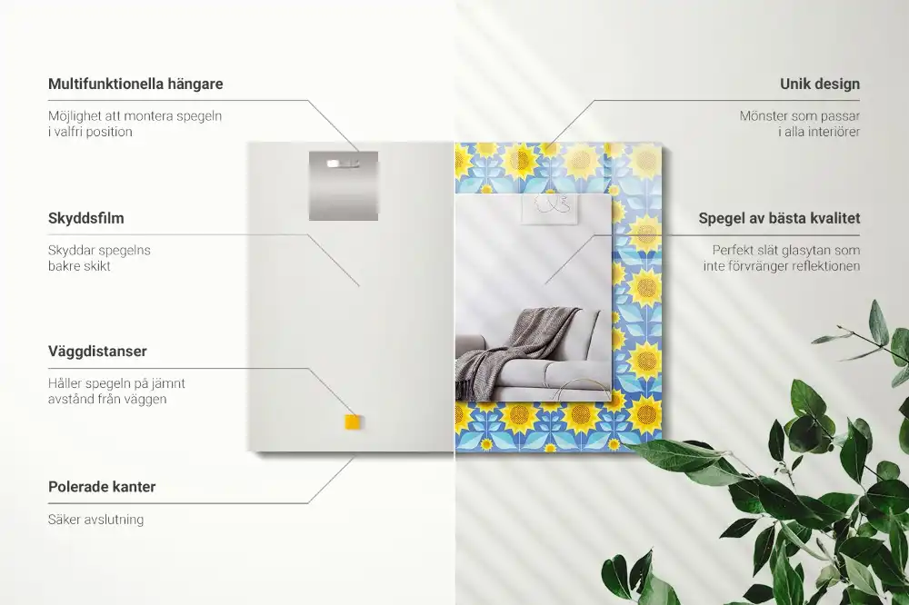 Obdĺžnikové zrkadlo s motívom Vzor listov slnečníc