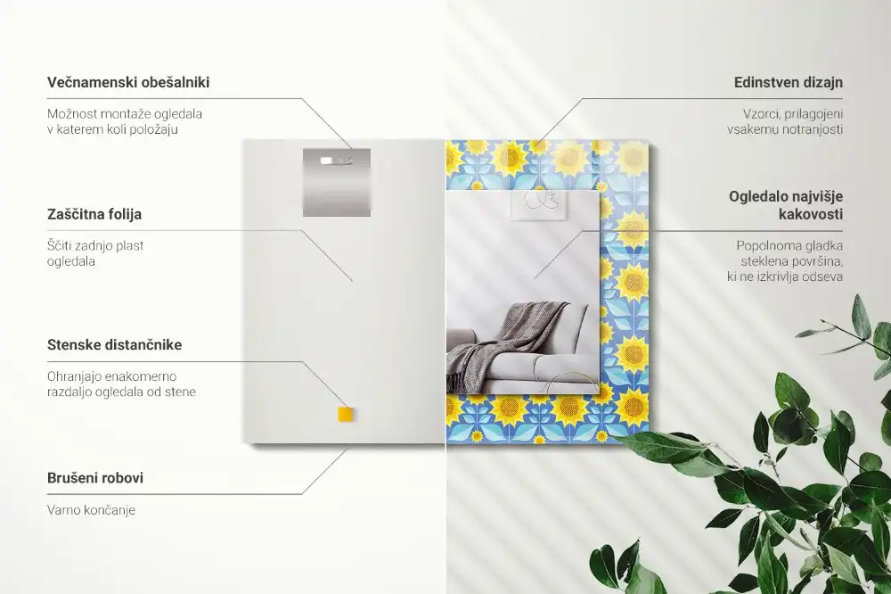 Obdĺžnikové zrkadlo s motívom Vzor listov slnečníc