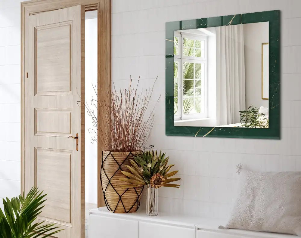 Obdĺžnikové ozdobné zrkadlo Zelené listy zlata