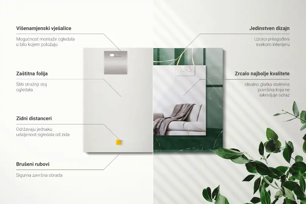 Obdĺžnikové ozdobné zrkadlo Zelené listy zlata