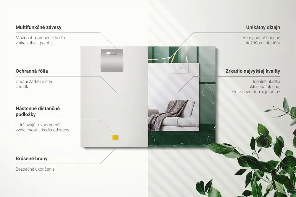 Obdĺžnikové ozdobné zrkadlo Zelené listy zlata