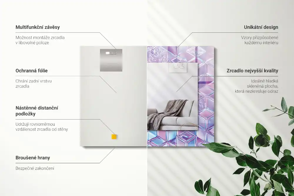 Obdĺžnikové dekoračné zrkadlo Priehľadné farebné kocky