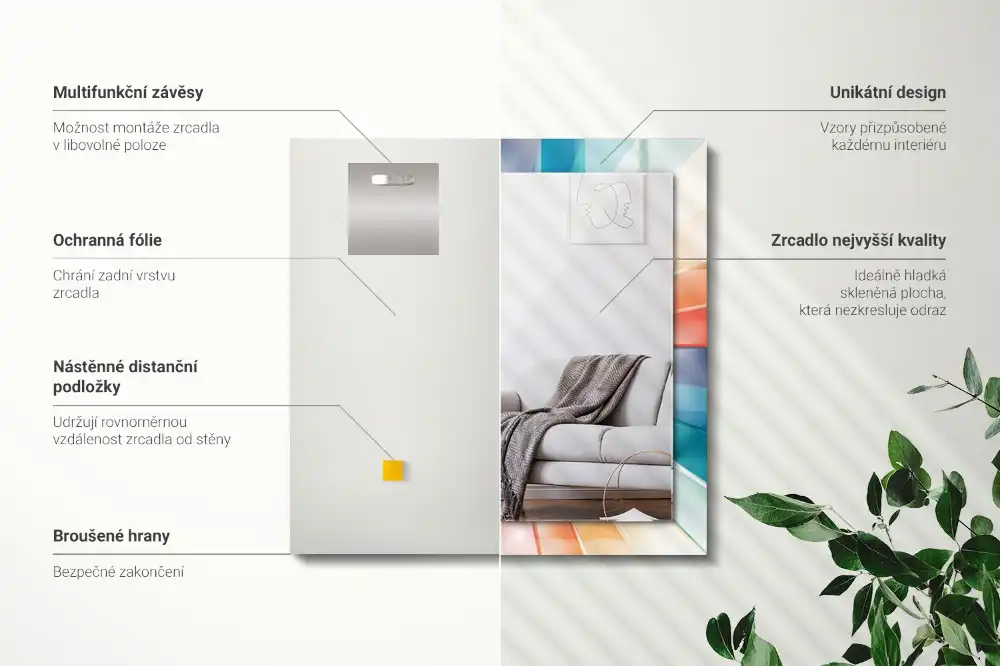 Obdĺžnikové zrkadlo s motívom Farebné svetelné lúče