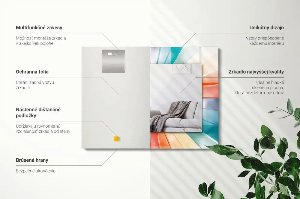 Obdĺžnikové zrkadlo s motívom Farebné svetelné lúče