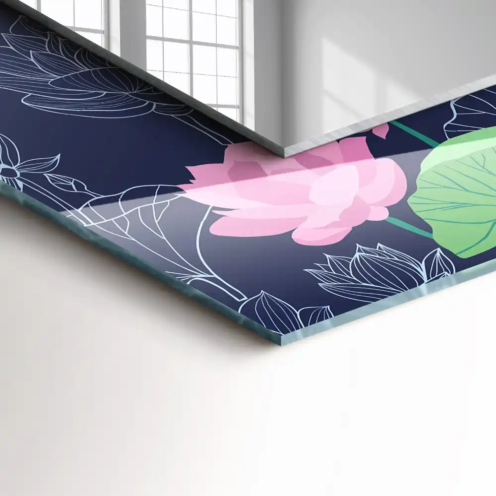 Obdĺžnikové ozdobné zrkadlo Ružové lotosové kvety