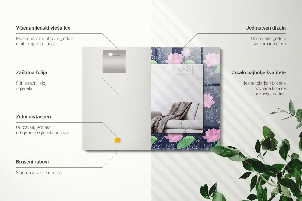 Obdĺžnikové ozdobné zrkadlo Ružové lotosové kvety