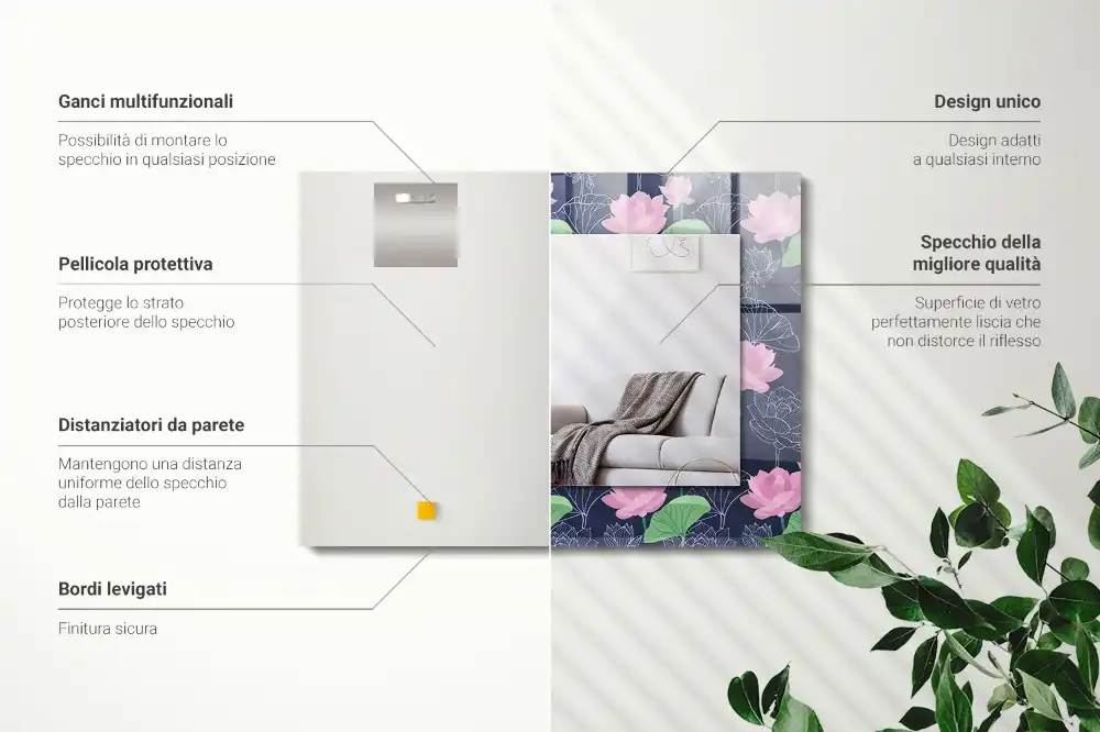 Obdĺžnikové ozdobné zrkadlo Ružové lotosové kvety