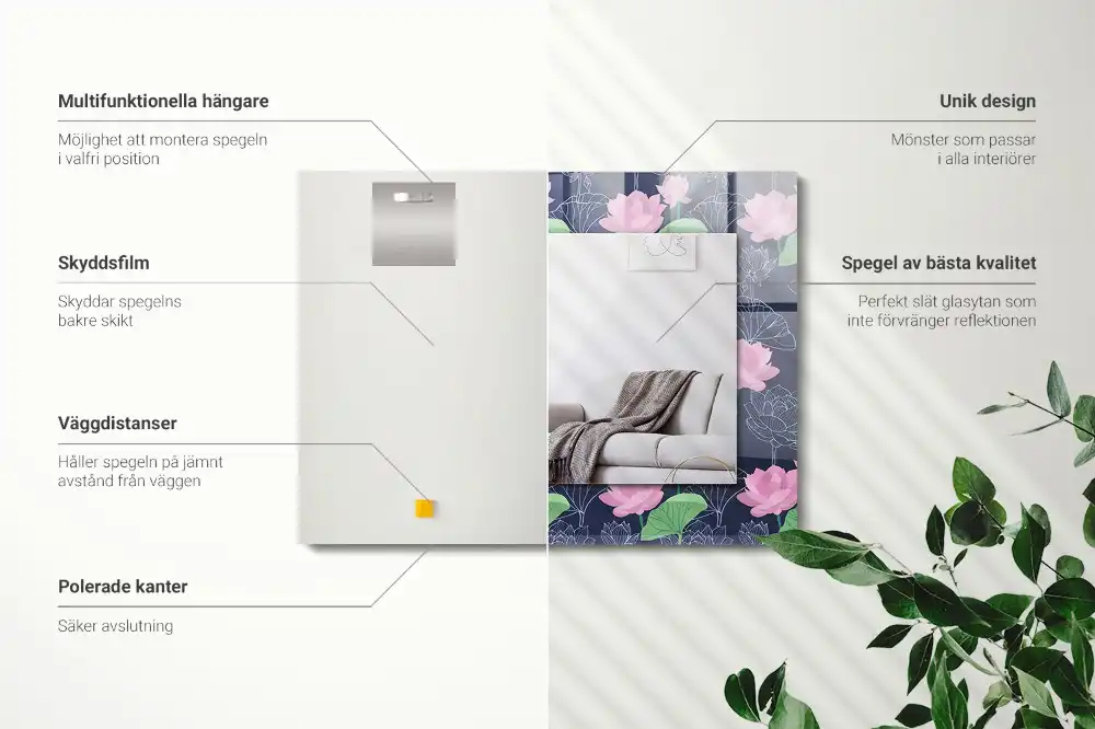 Obdĺžnikové ozdobné zrkadlo Ružové lotosové kvety