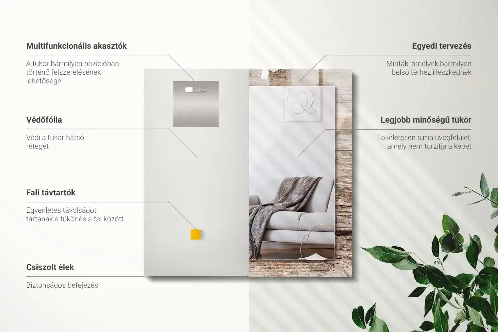 Obdĺžnikové dekoračné zrkadlo Kvety na dreve