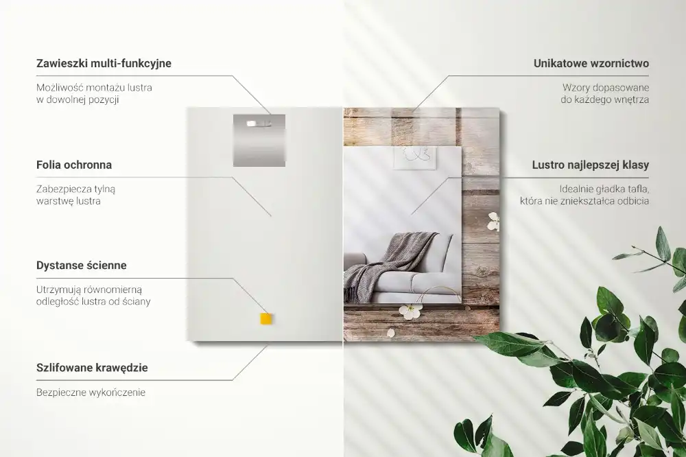 Obdĺžnikové dekoračné zrkadlo Kvety na dreve