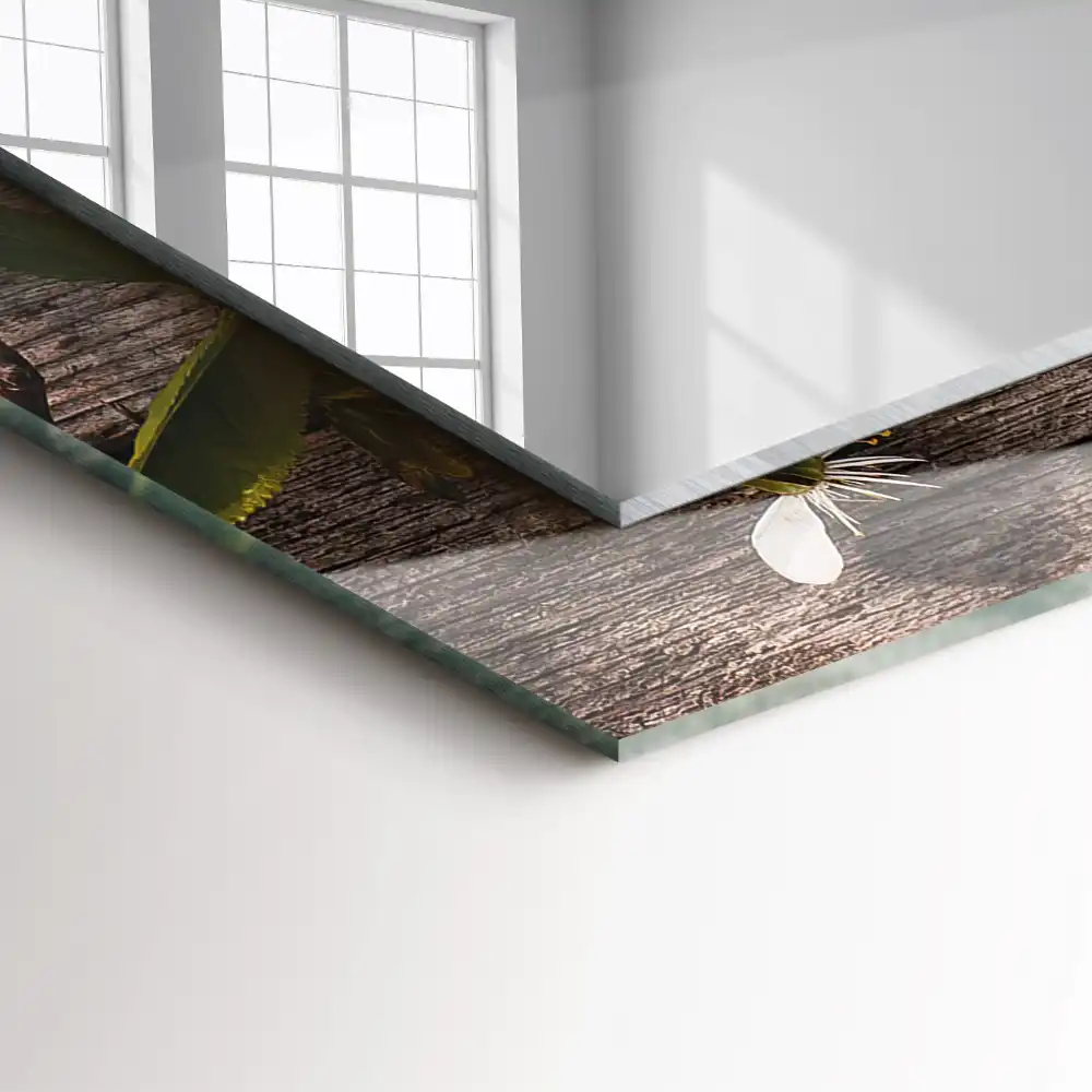 Obdĺžnikové dekoračné zrkadlo Kvety na dreve