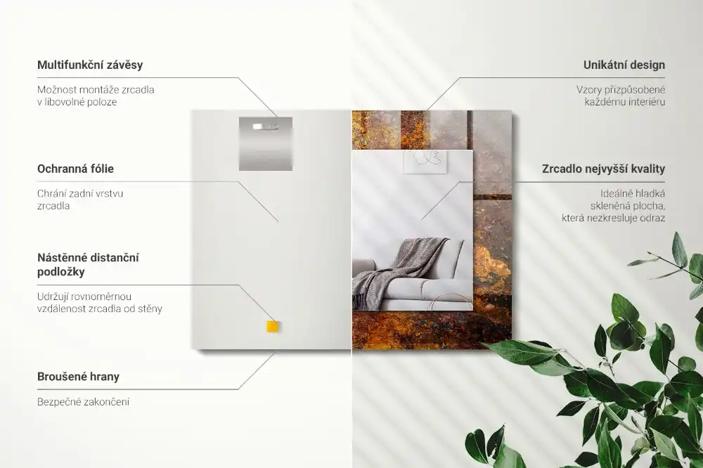 Obdĺžnikové zrkadlo s motívom Hrdzavý kovový povrch